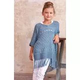 Poncsószerű póló kislányoknak Soft Linen Mix fonalból kötve