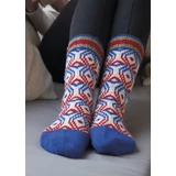 Jacquard mintás zokni piros-krém-kék színnel kötésminta