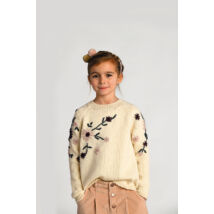 kötött kislány pulóver hímzett virág mintával