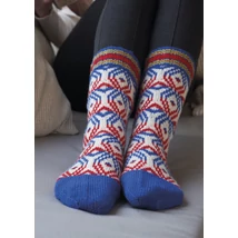 Jacquard mintás zokni piros-krém-kék színnel kötésminta