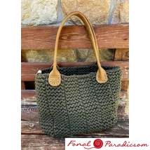 Tote táska bordás lustakötéssel kötve kötésminta kekizöld
