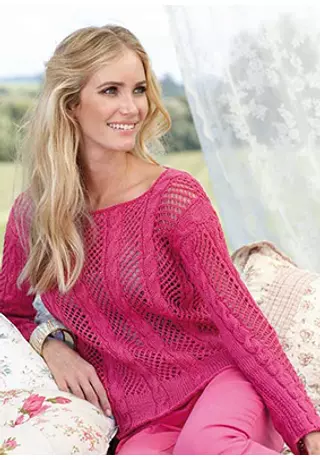 Pink pulóver, csavart és háló mintával kötve, Catania