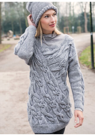 Csavartmintás női pulóver Soft Mix fonalból kötve 
