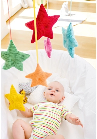Horgolt csillagok, babaforgóhoz Baby Smiles fonalakra