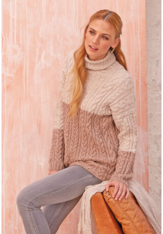 Csavart mintás női pulóver, Soft Shimmer és Soft Mix fonalból kötve 