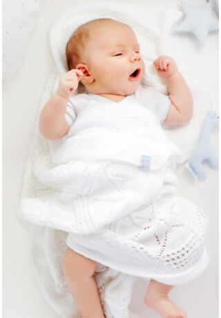 Babatakaró hatszögű blokkokból kötve, baby smiles baba fonalakra