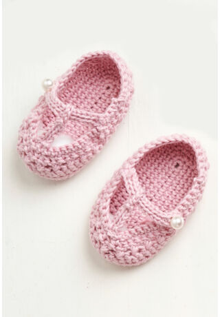 Pink balerina cipő babáknak Anchor Baby Pure Cotton fonalból horgolva