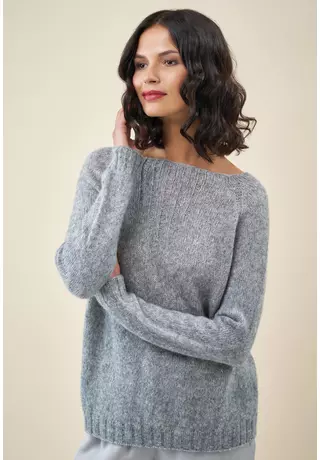 Raglán ujjú női pulóver Soft Mix fonalból kötve