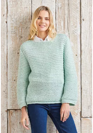 Egyszerű női pulóver wool4future fonalból kötve