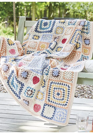 Szívecskés, nagyikockás horgolt takaró Catania horgolasminta