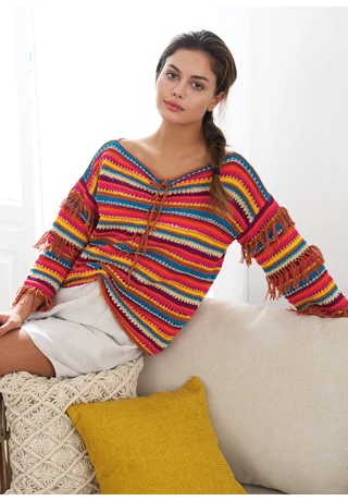 Hétszíncsíkos nyári pulóver Catania kötésminta