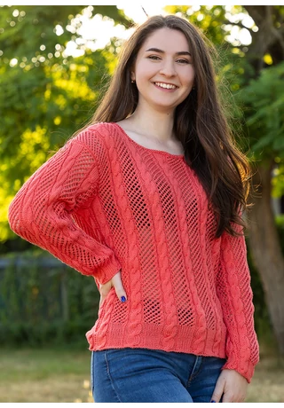 Csavart és hálómintás nyári pulóver Catania kötésminta
