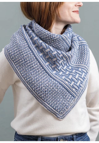 Háromszögletű kendő kötésminta briós (brioche) és tweed (átemeléses) technikával