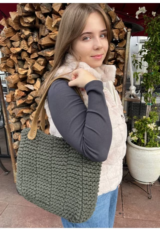 Tote táska bordás lustakötéssel kötve kötésminta