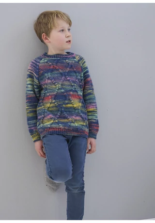 Gyermek raglánpulóver csavart mintával, kötésminta