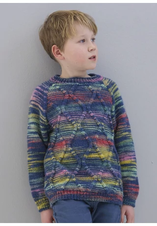 Gyermek raglánpulóver csavart mintával, kötésminta