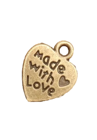 Felvarrható fém cimke, szív medál &amp;quot;Made With Love&amp;quot; bronz