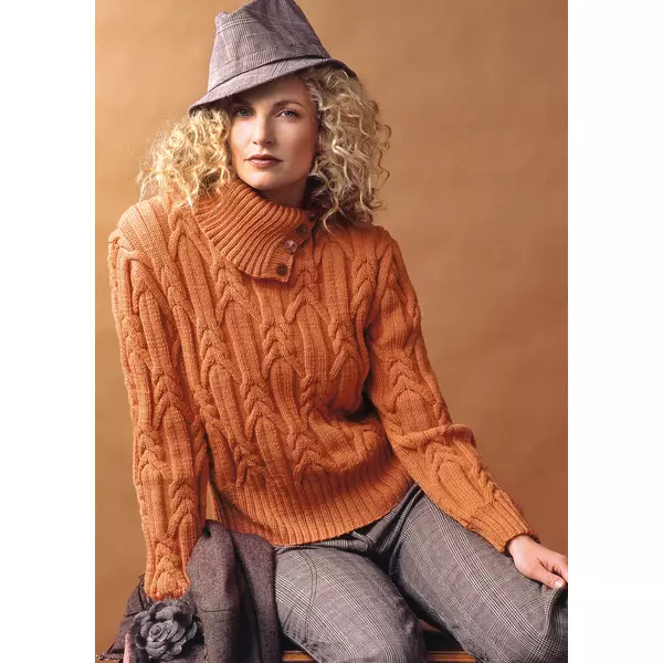 Csavart mintás garbó, reró női kötött pulóver minta Merino Extrafine 120-as fonalra