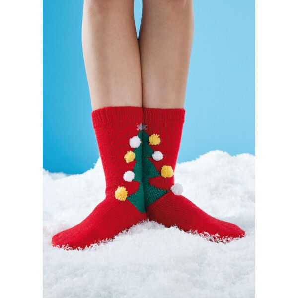 Karácsonyfa mintás zokni bumeráng sarokkal kötve