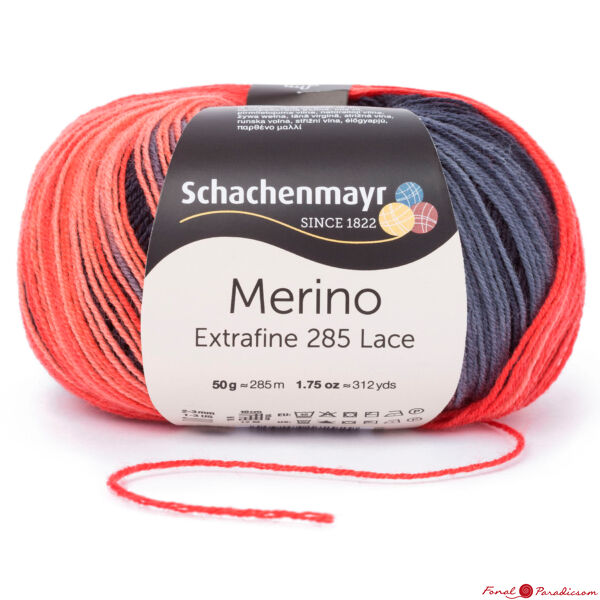 Merino Extrafine 285 Lace színátmenetes csipkefonal piros-szürke-fekete 00582