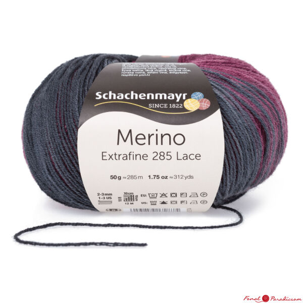 Merino Extrafine 285 Lace színátmenetes csipkefonal  szürke-bordó 00593